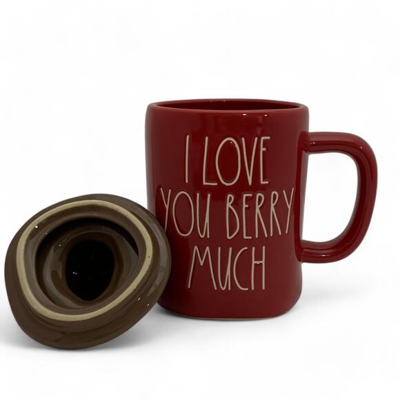 RAE DUNN "I LOVE YOU BERRY MUCH" Lidded Mug Chocolate Strawberry Valentines Day - Picture 5 of 9